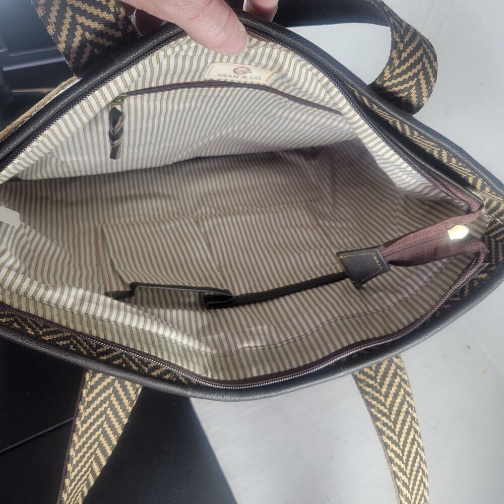 Vaan & Co. Women Milano Upcycled Genuine Leather Herringbone Tote - Picture 2 of 15